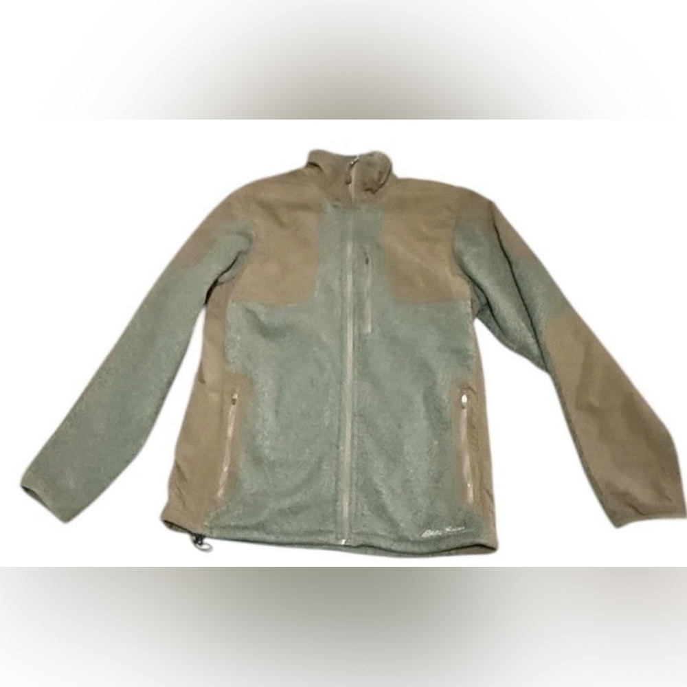 Eddie Bauer Sport Shop Fleece Jacket Men’s Small Green Brown Full Zip Outdoor